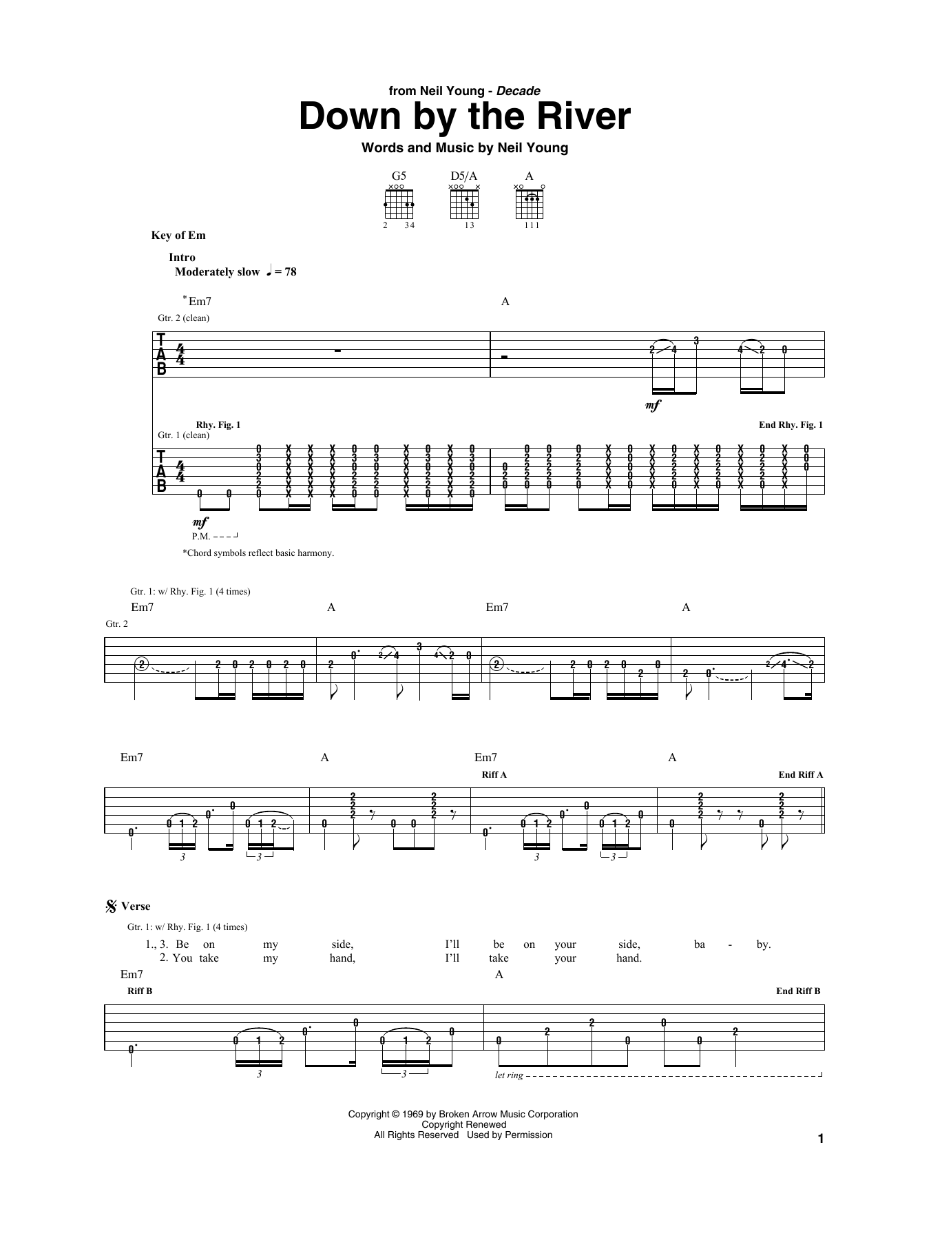 Download Neil Young Down By The River Sheet Music