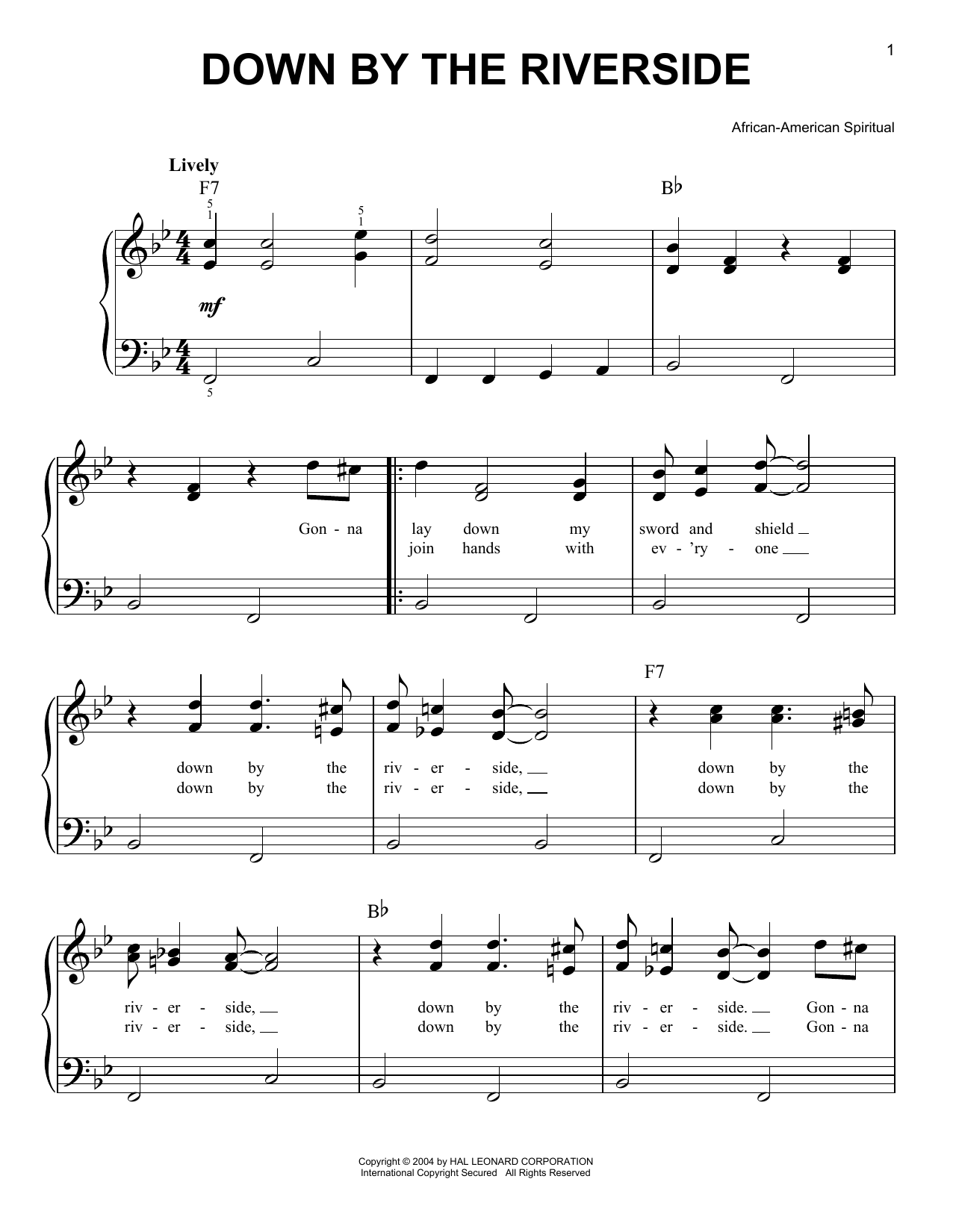 Download African-American Spiritual Down By The Riverside Sheet Music