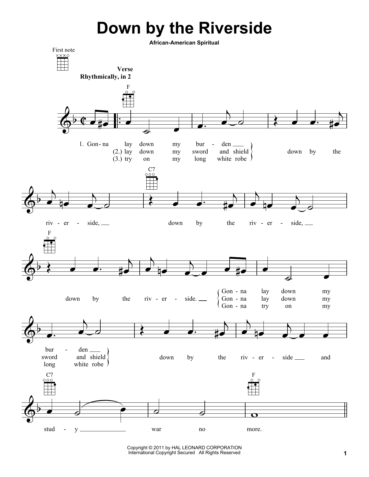 Download African-American Spiritual Down By The Riverside Sheet Music