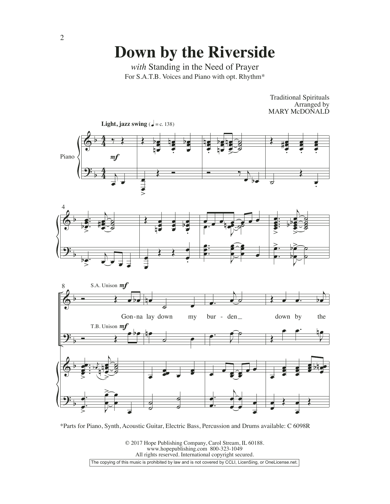 Download Mary McDonald Down by the Riverside Sheet Music