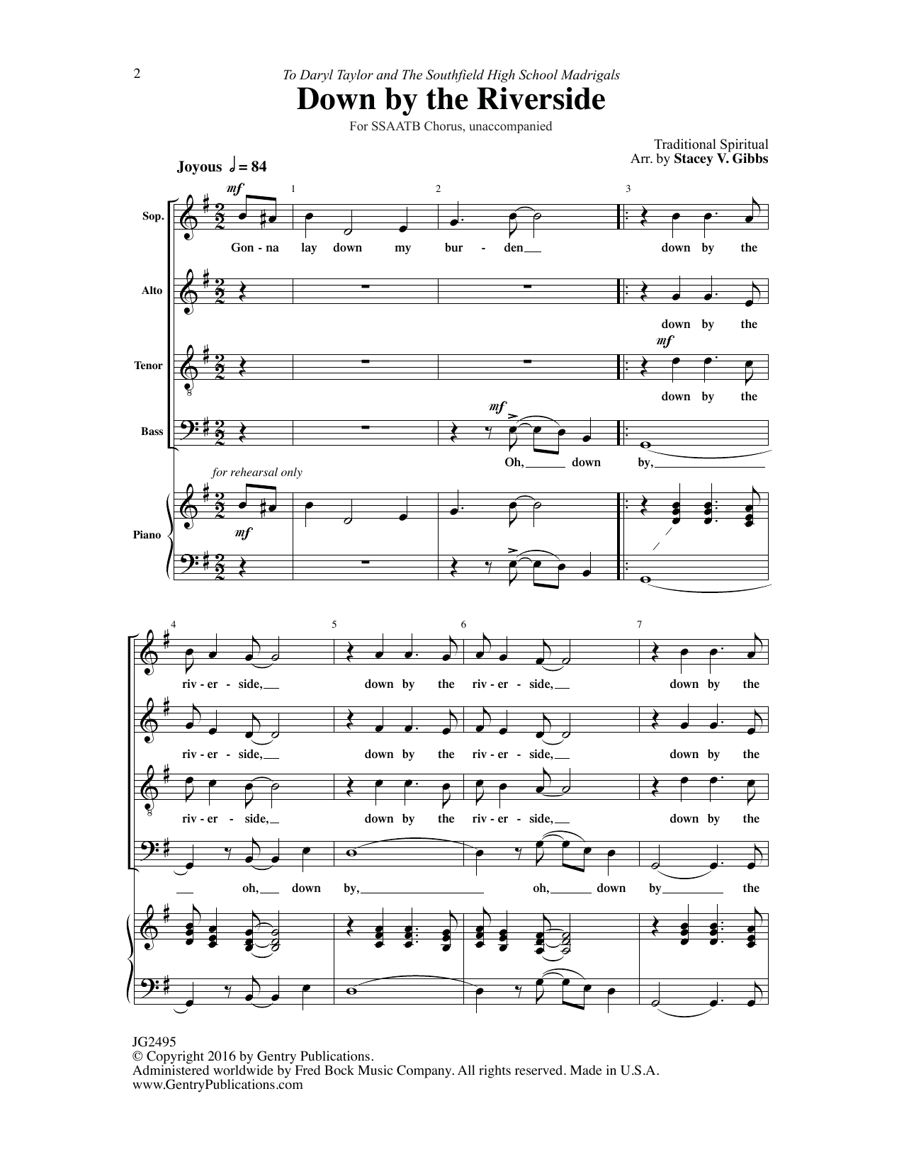 Download Stacy V. Gibbs Down by the Riverside Sheet Music