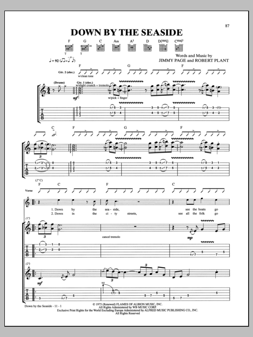 Download Led Zeppelin Down By The Seaside Sheet Music