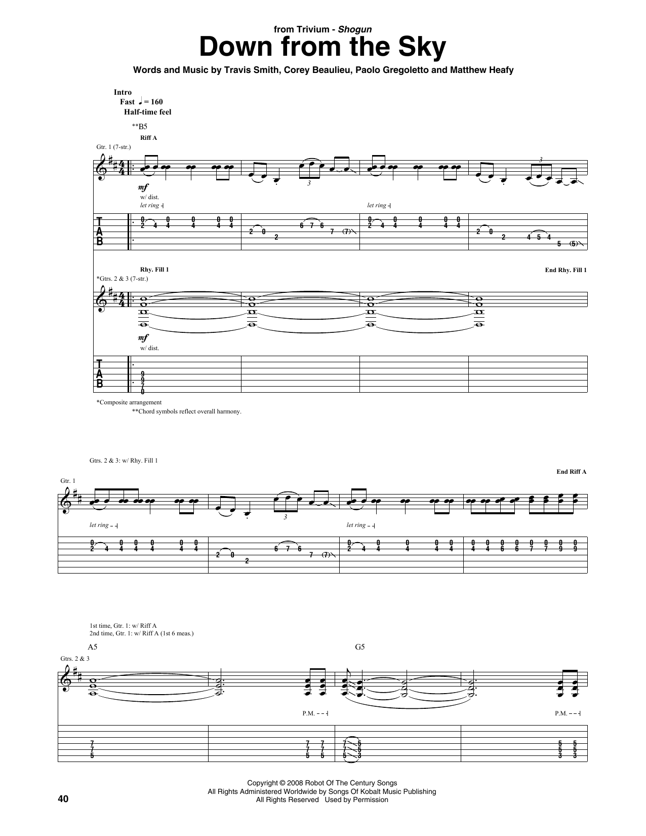 Download Trivium Down From The Sky Sheet Music