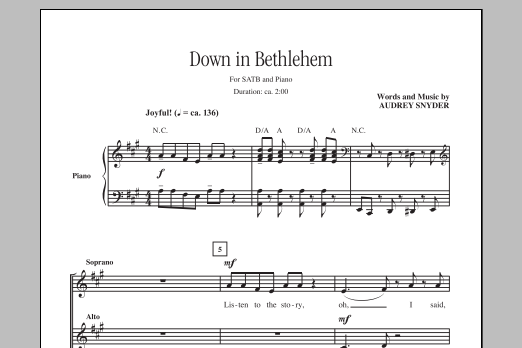 Download Audrey Snyder Down In Bethlehem Sheet Music