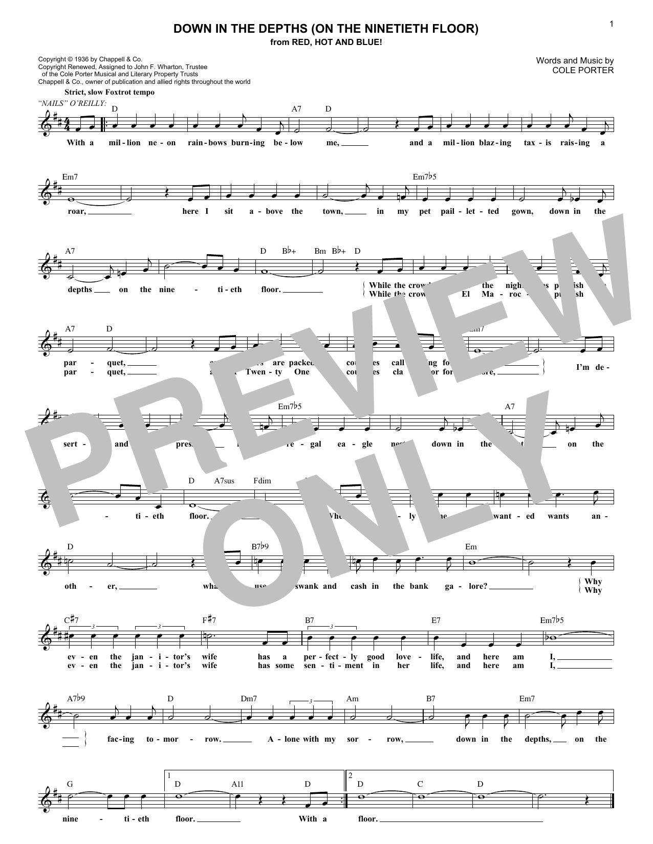Download Cole Porter Down In The Depths (On The Ninetieth Fl Sheet Music