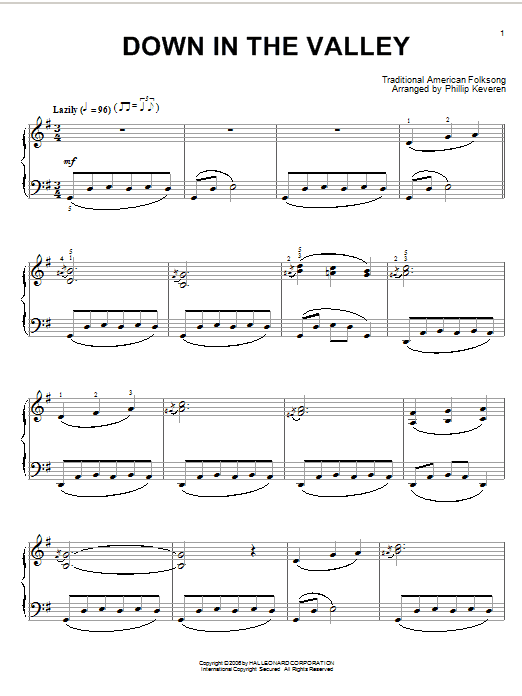 Download Traditional Down In The Valley Sheet Music