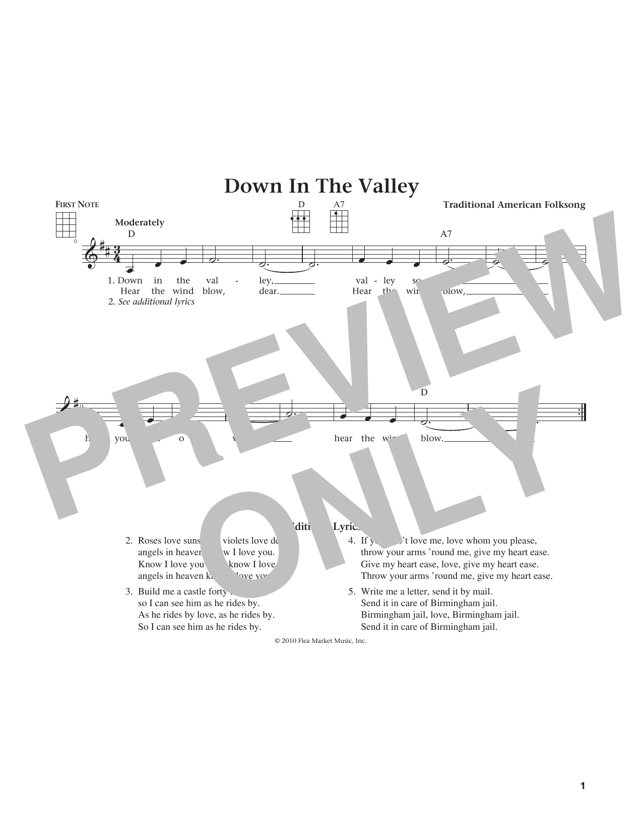 Download Traditional American Folksong Down In The Valley (from The Daily Ukul Sheet Music
