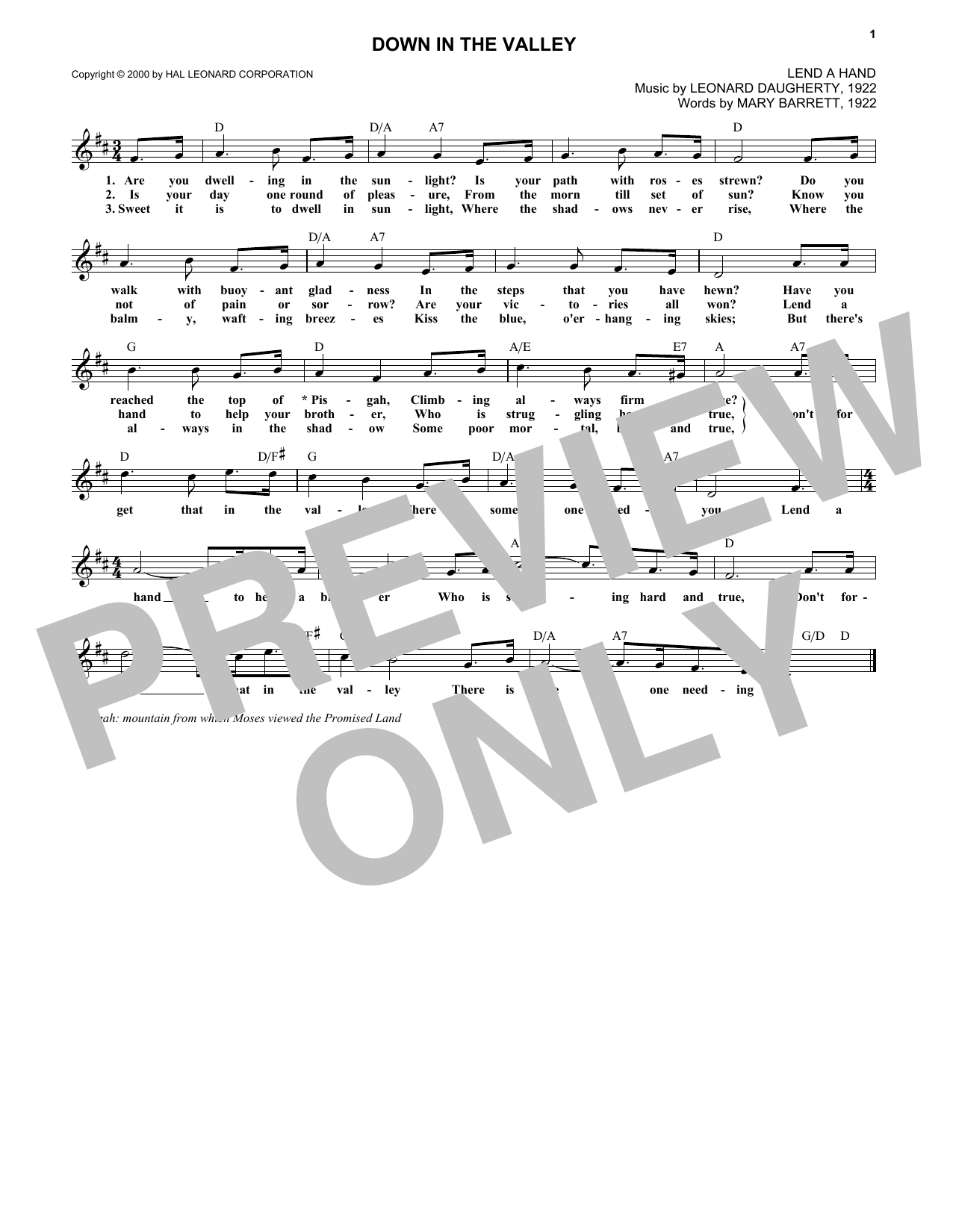 Download Leonard Daugherty Down In The Valley Sheet Music