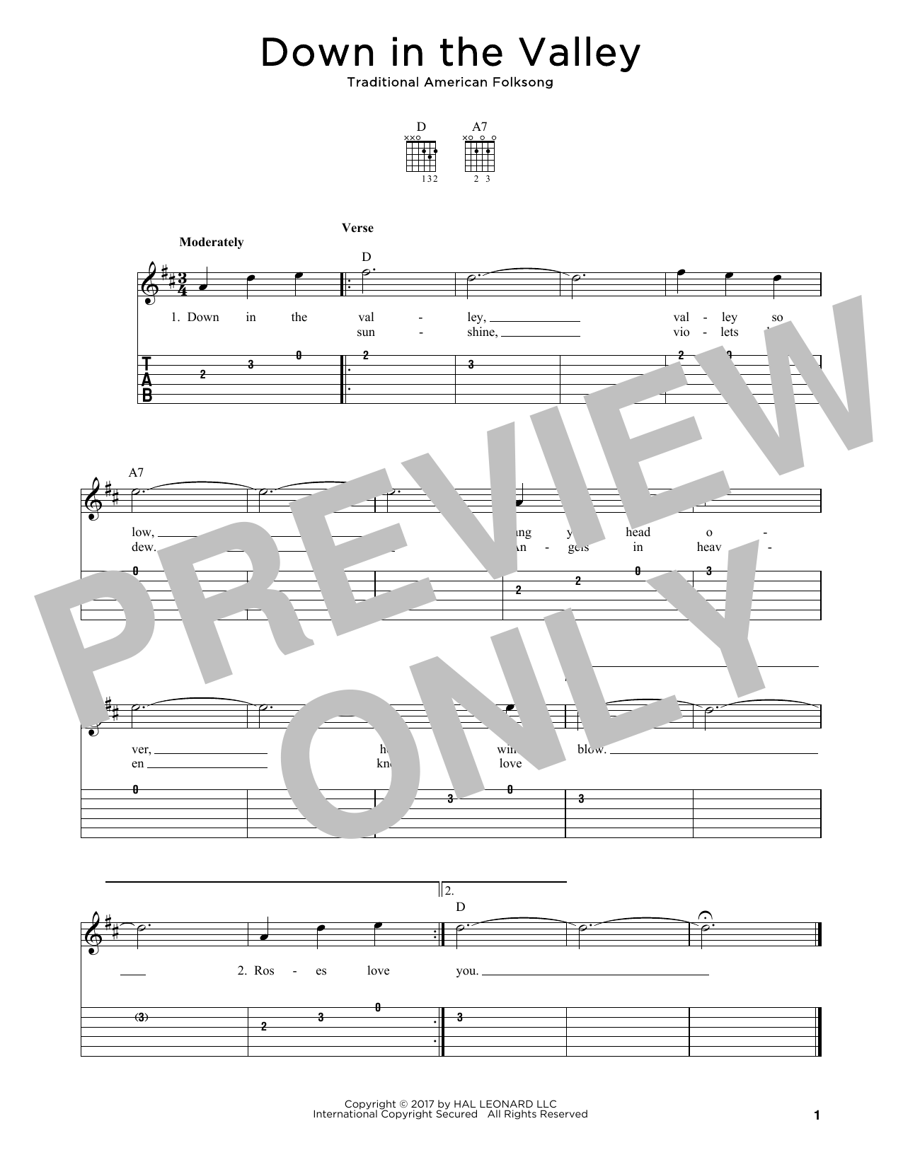 Download Traditional American Folksong Down In The Valley Sheet Music