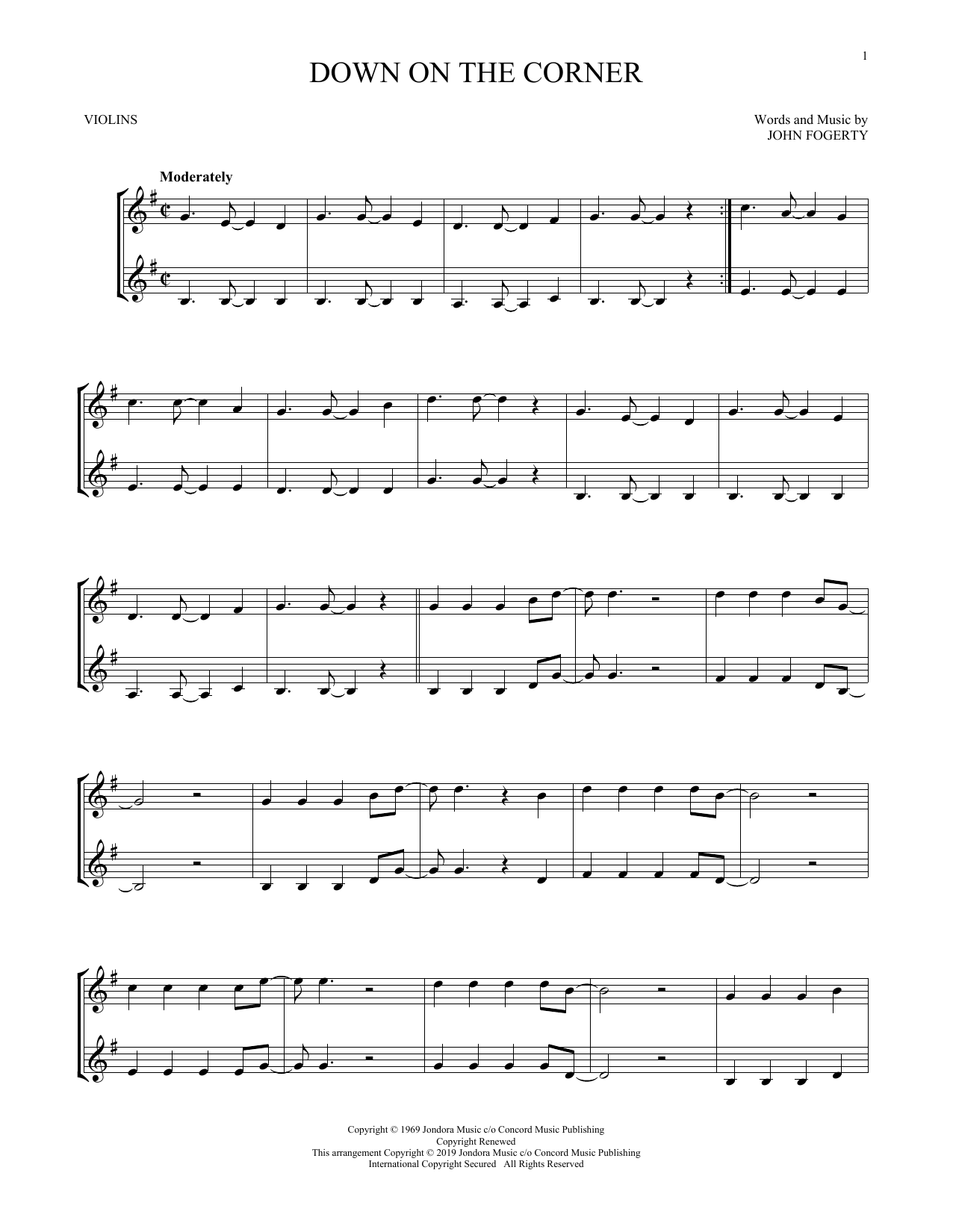 Download Creedence Clearwater Revival Down On The Corner Sheet Music