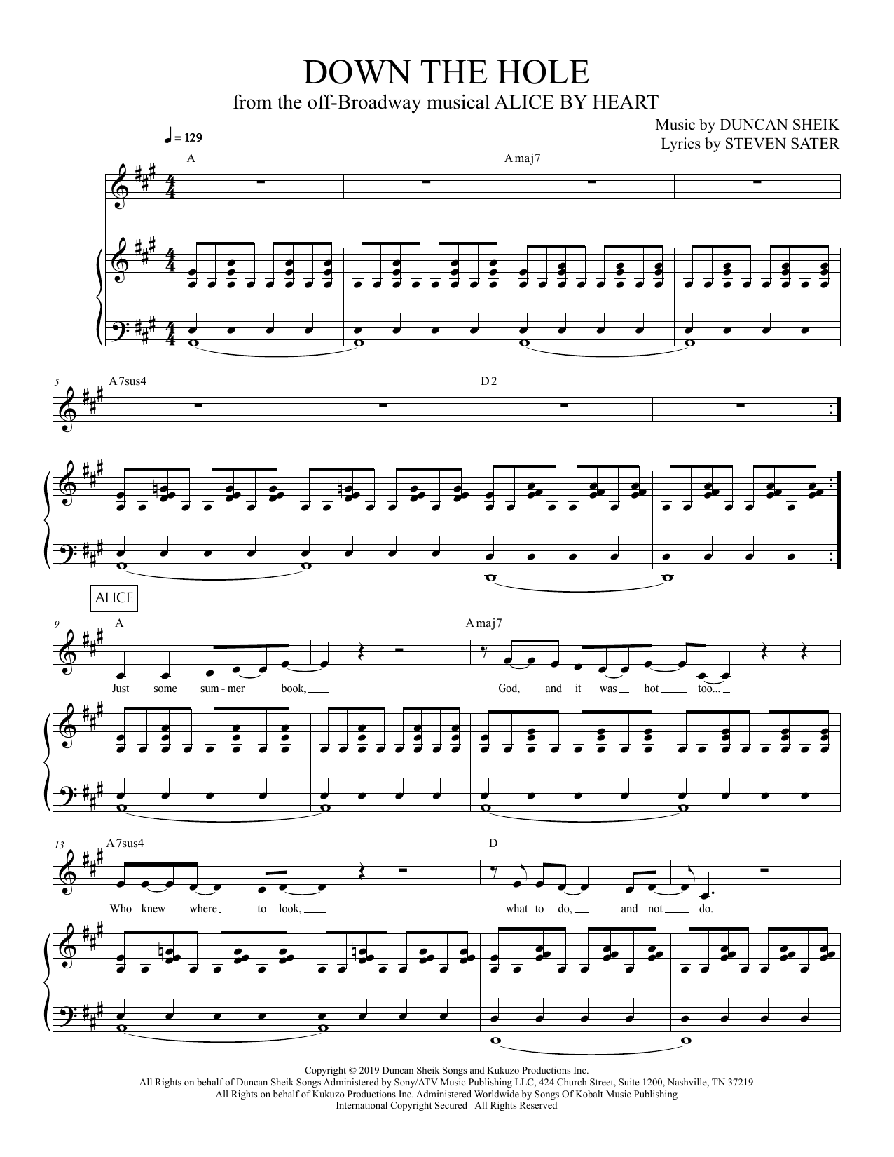 Download Duncan Sheik and Steven Sater Down The Hole (from Alice By Heart) Sheet Music
