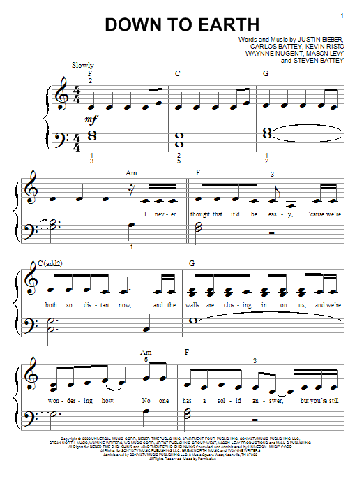 Download Justin Bieber Down To Earth Sheet Music
