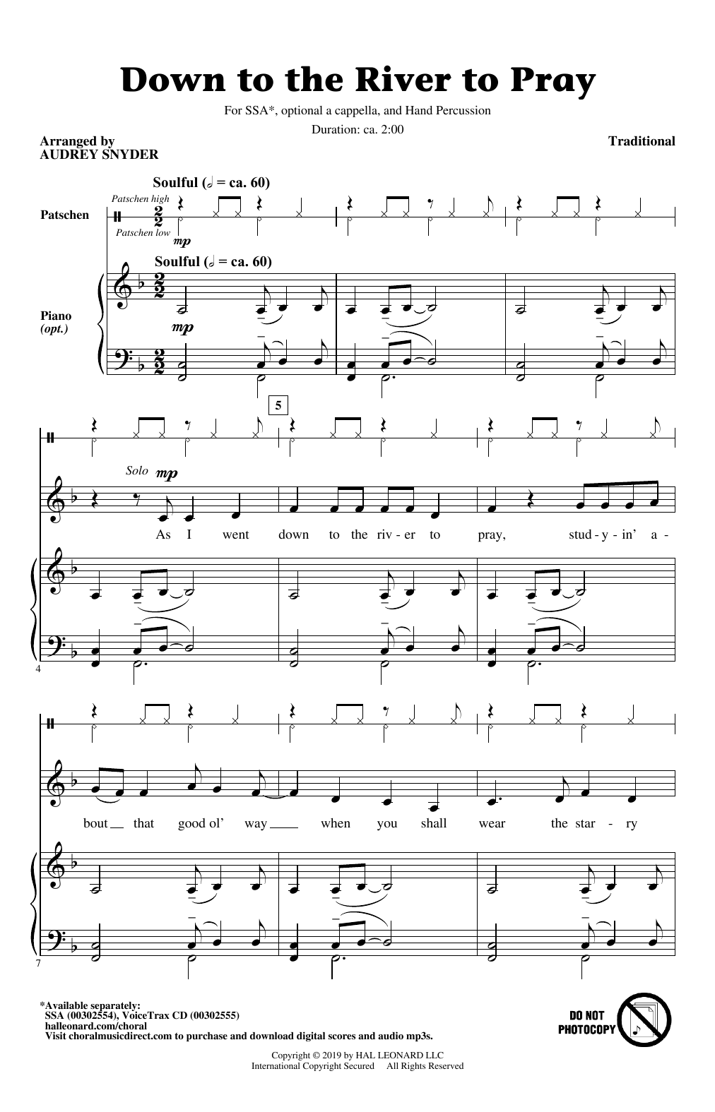 Download Traditional Down To The River To Pray (arr. Audrey Sheet Music