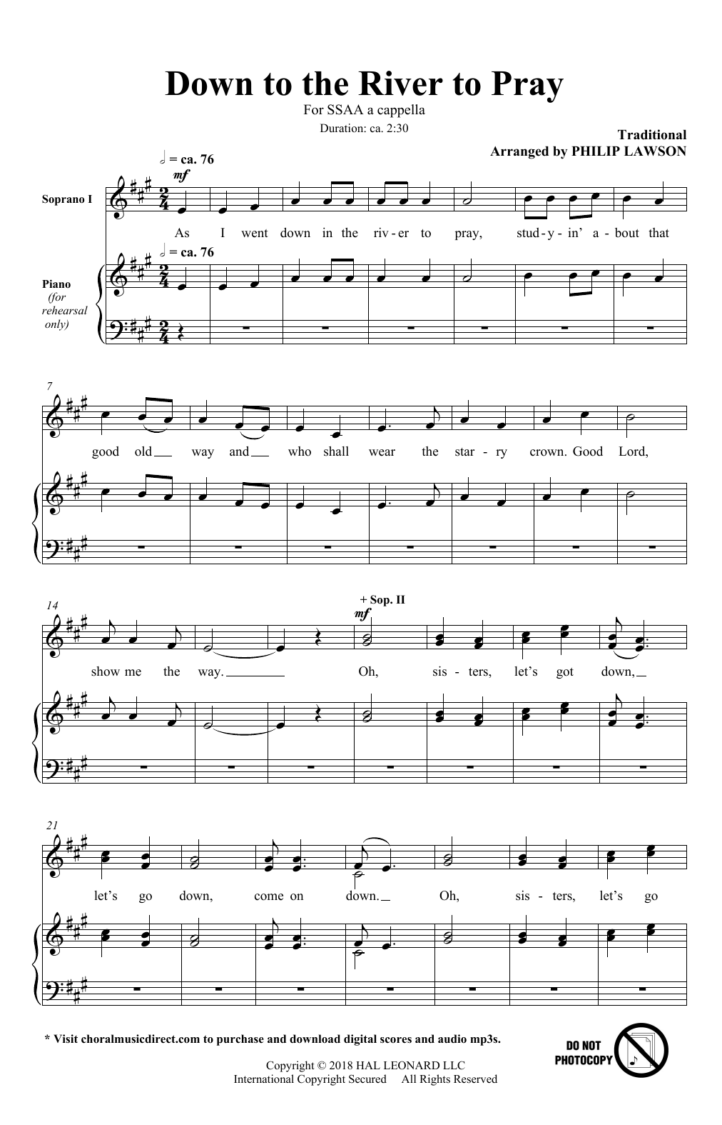 Download Philip Lawson Down To The River To Pray Sheet Music