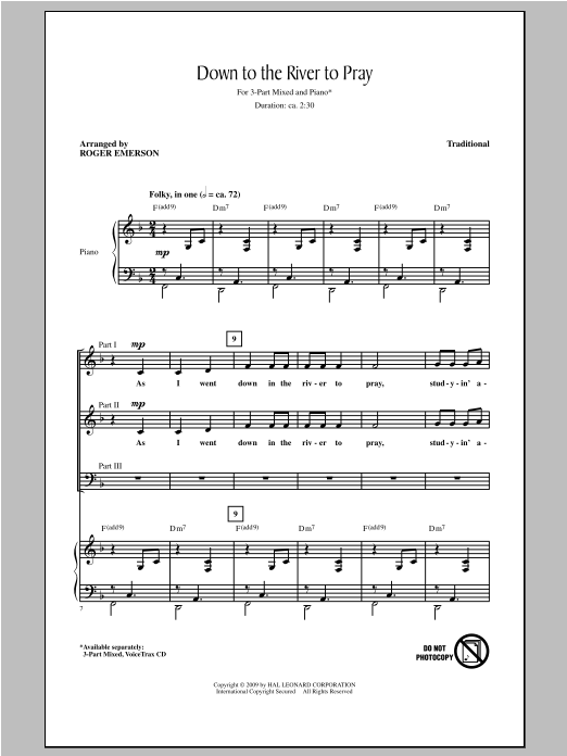 Download Traditional Spiritual Down To The River To Pray (arr. Roger E Sheet Music