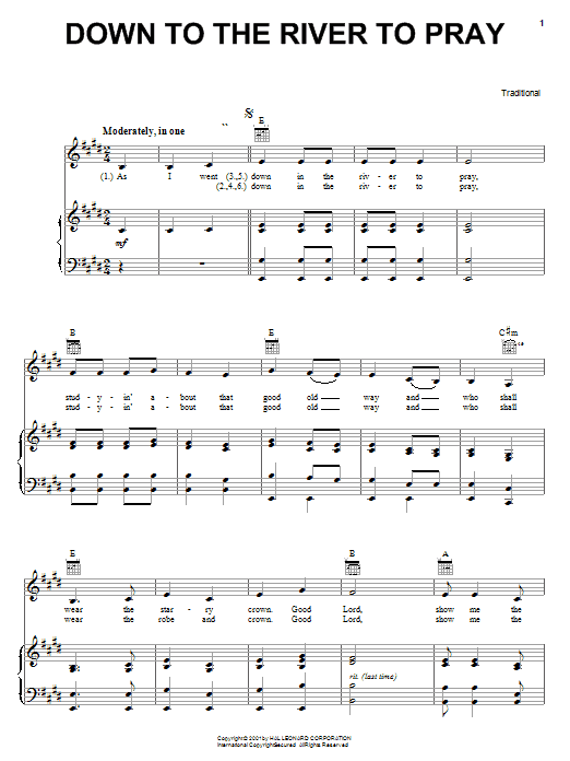 Download Traditional Down To The River To Pray Sheet Music
