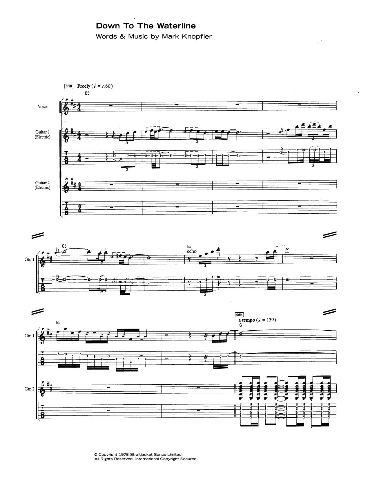Download Dire Straits Down To The Waterline Sheet Music