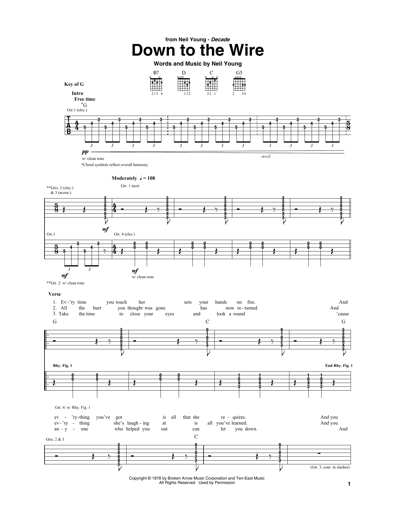 Download Neil Young Down To The Wire Sheet Music
