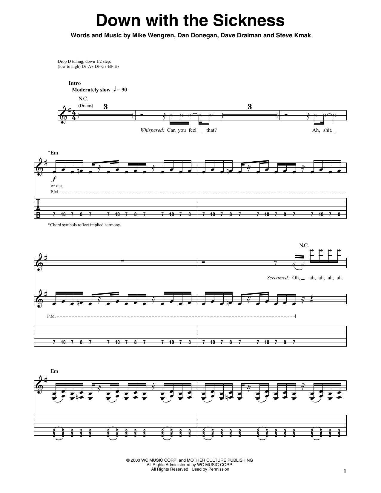Download Disturbed Down With The Sickness Sheet Music