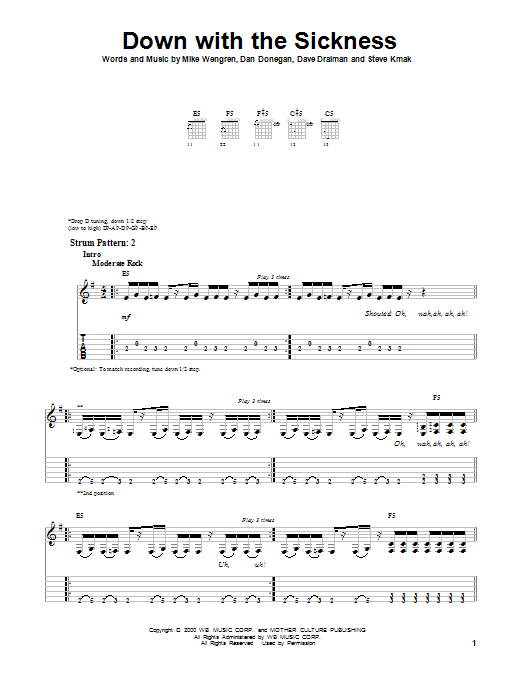 Download Disturbed Down With The Sickness Sheet Music