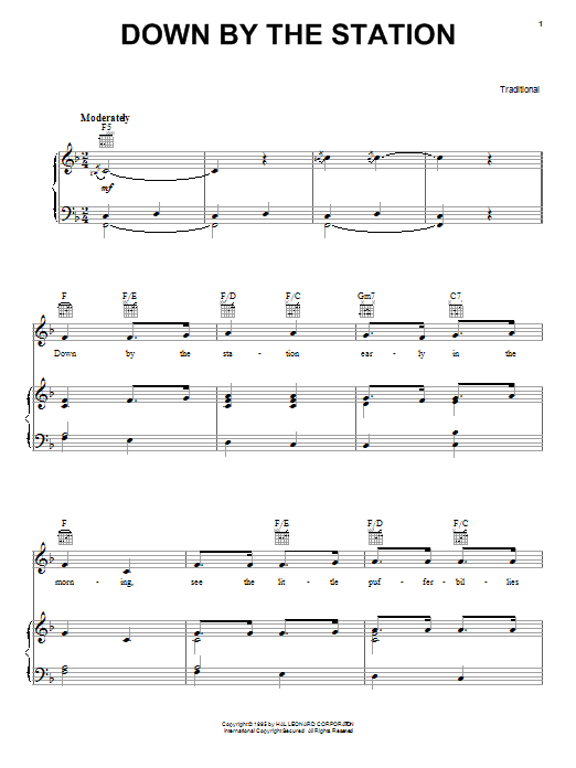 Traditional Down By The Station sheet music notes printable PDF score