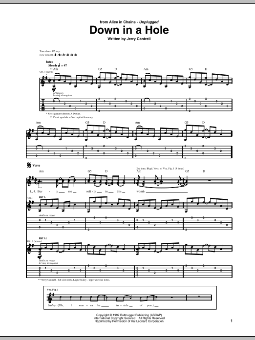 Download Alice In Chains Down In A Hole Sheet Music