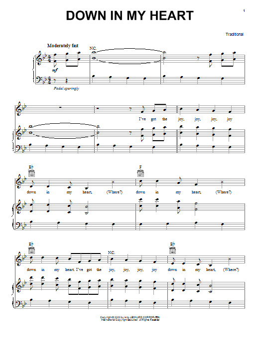 Traditional Down In My Heart sheet music notes printable PDF score