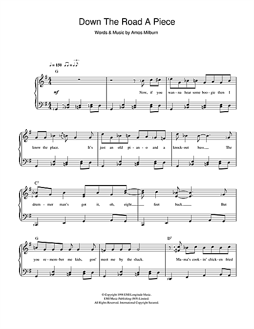 Download Amos Milburn Down The Road A Piece Sheet Music