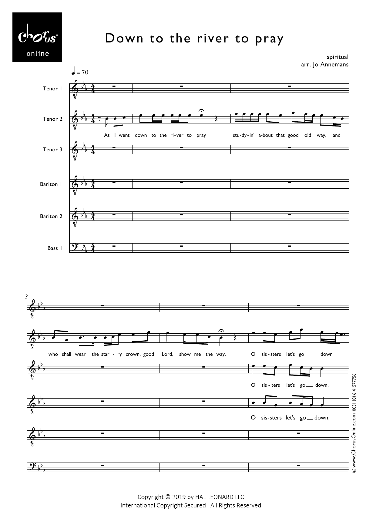Voice Male Down to the River to Pray (arr. Jo Annemans) sheet music notes printable PDF score