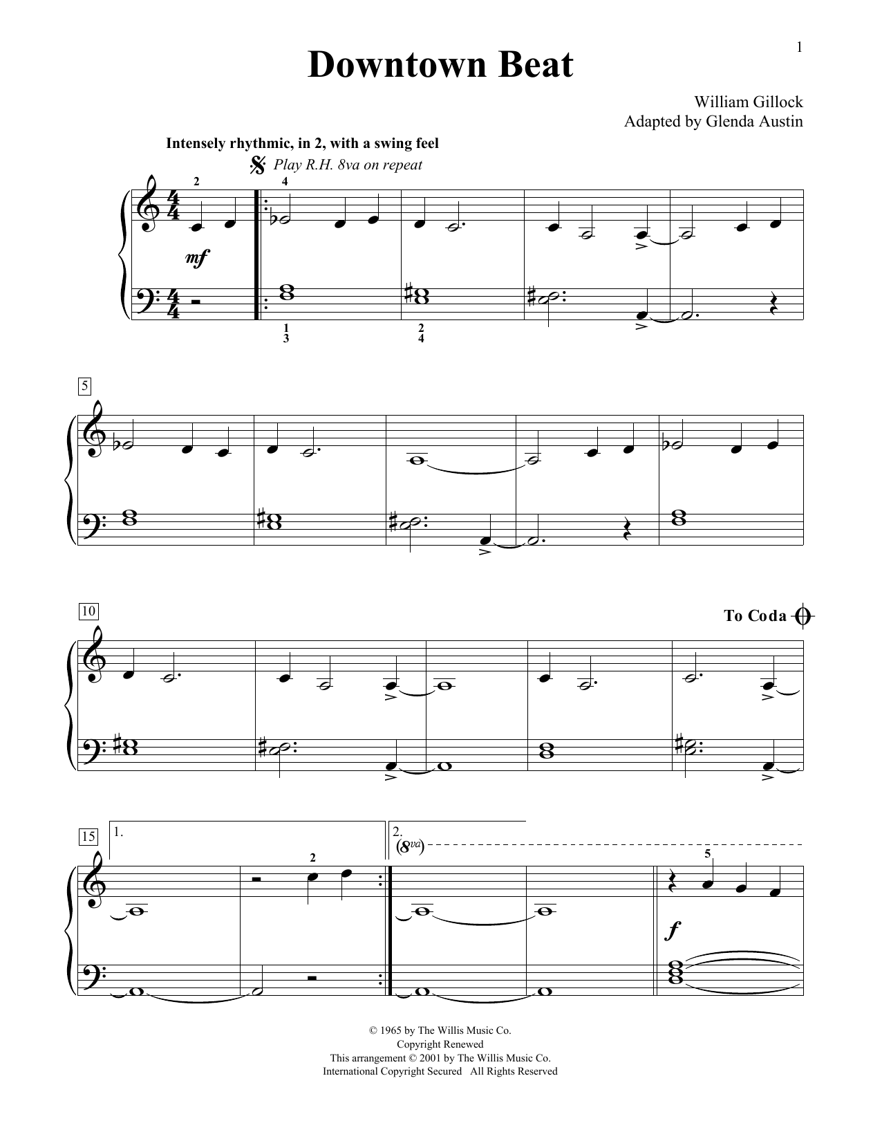 Download William Gillock Downtown Beat (Simplified) (adapted by Sheet Music