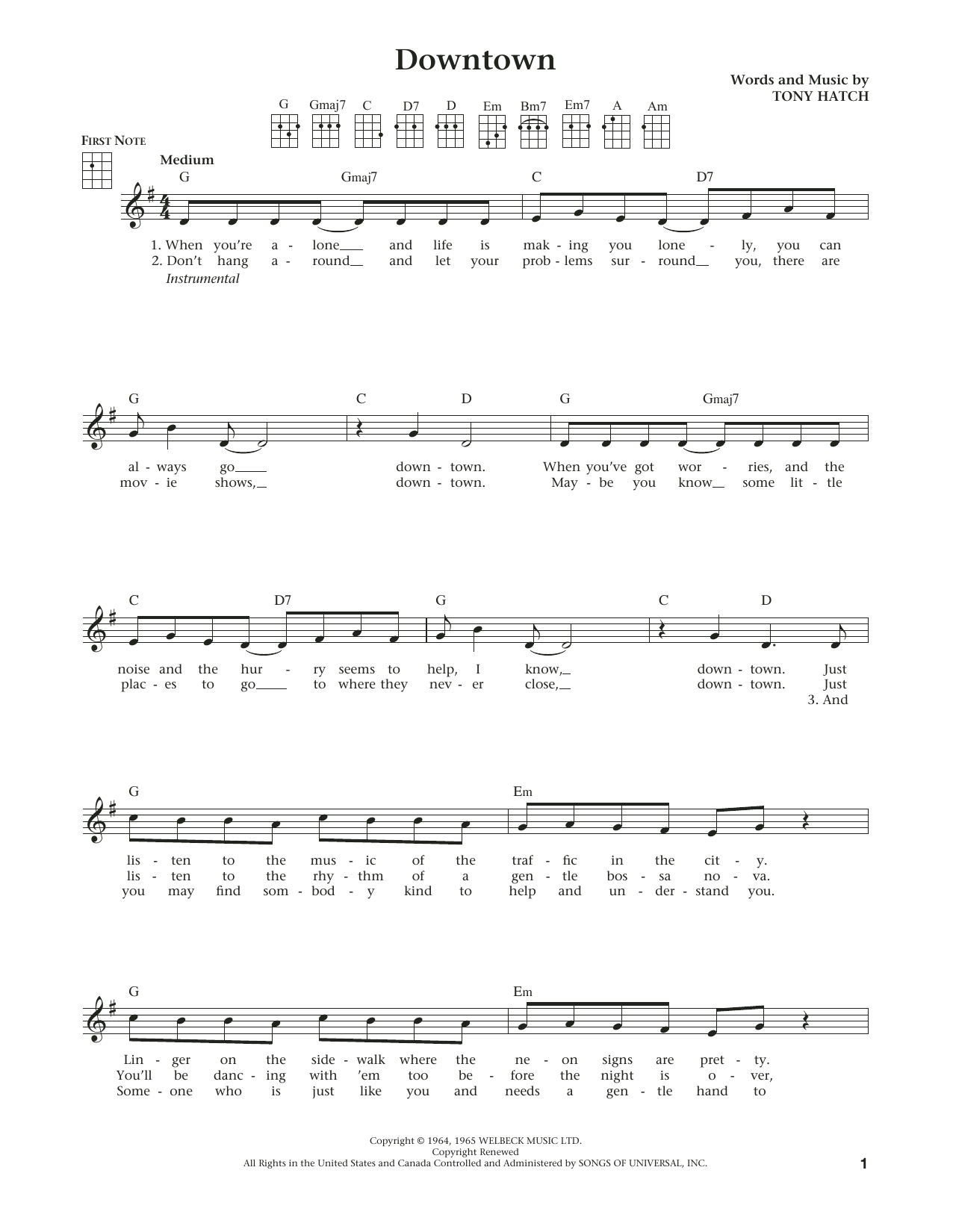 Download Petula Clark Downtown (from The Daily Ukulele) (arr. Sheet Music