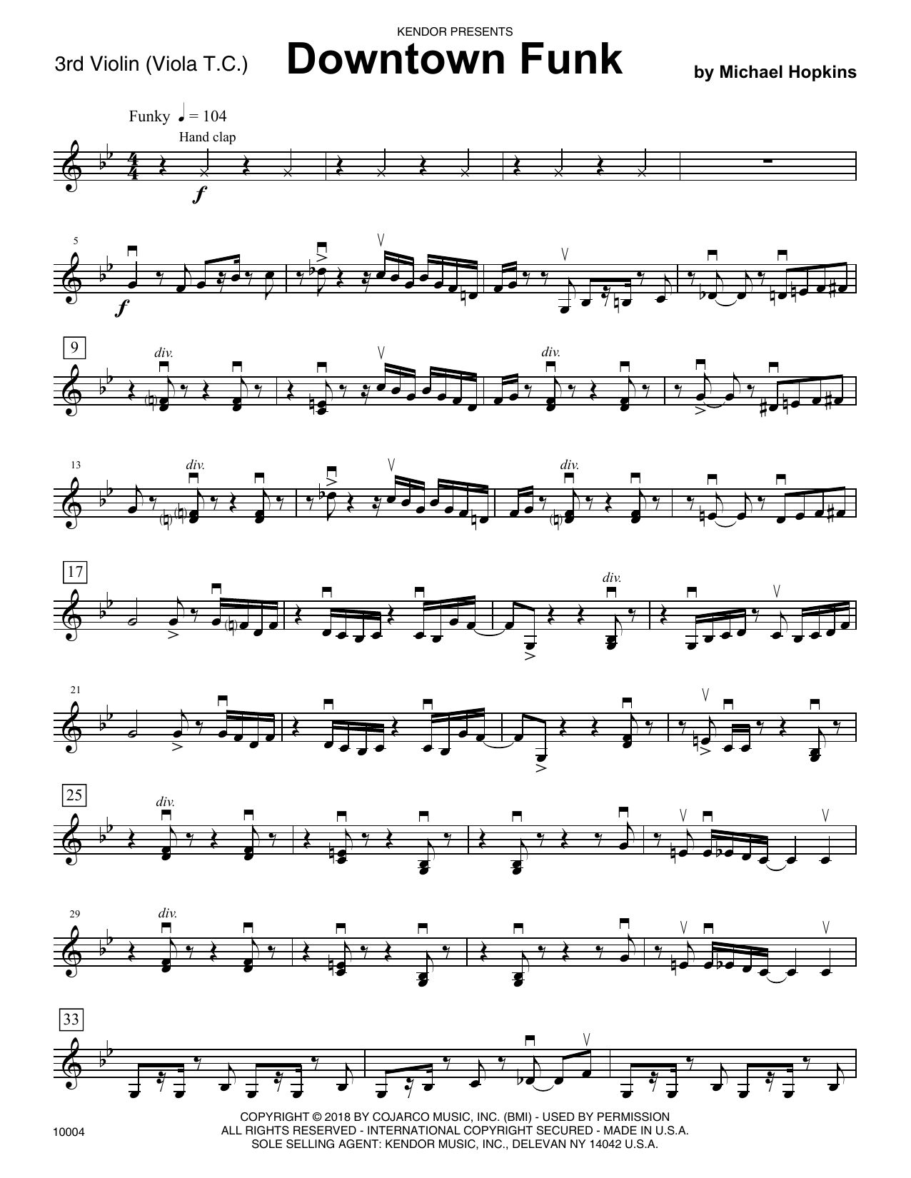 Download Michael Hopkins Downtown Funk - Violin 3 (Viola T.C.) Sheet Music