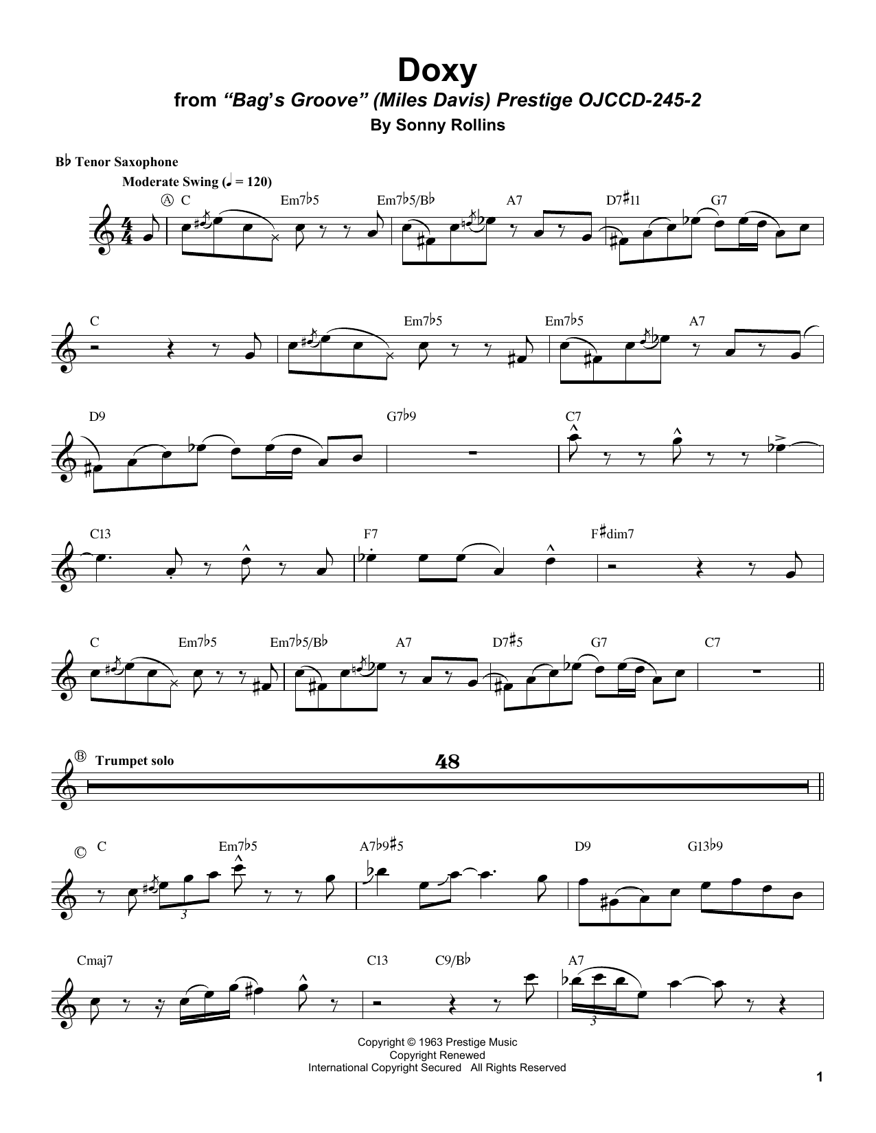 Download Sonny Rollins Doxy Sheet Music