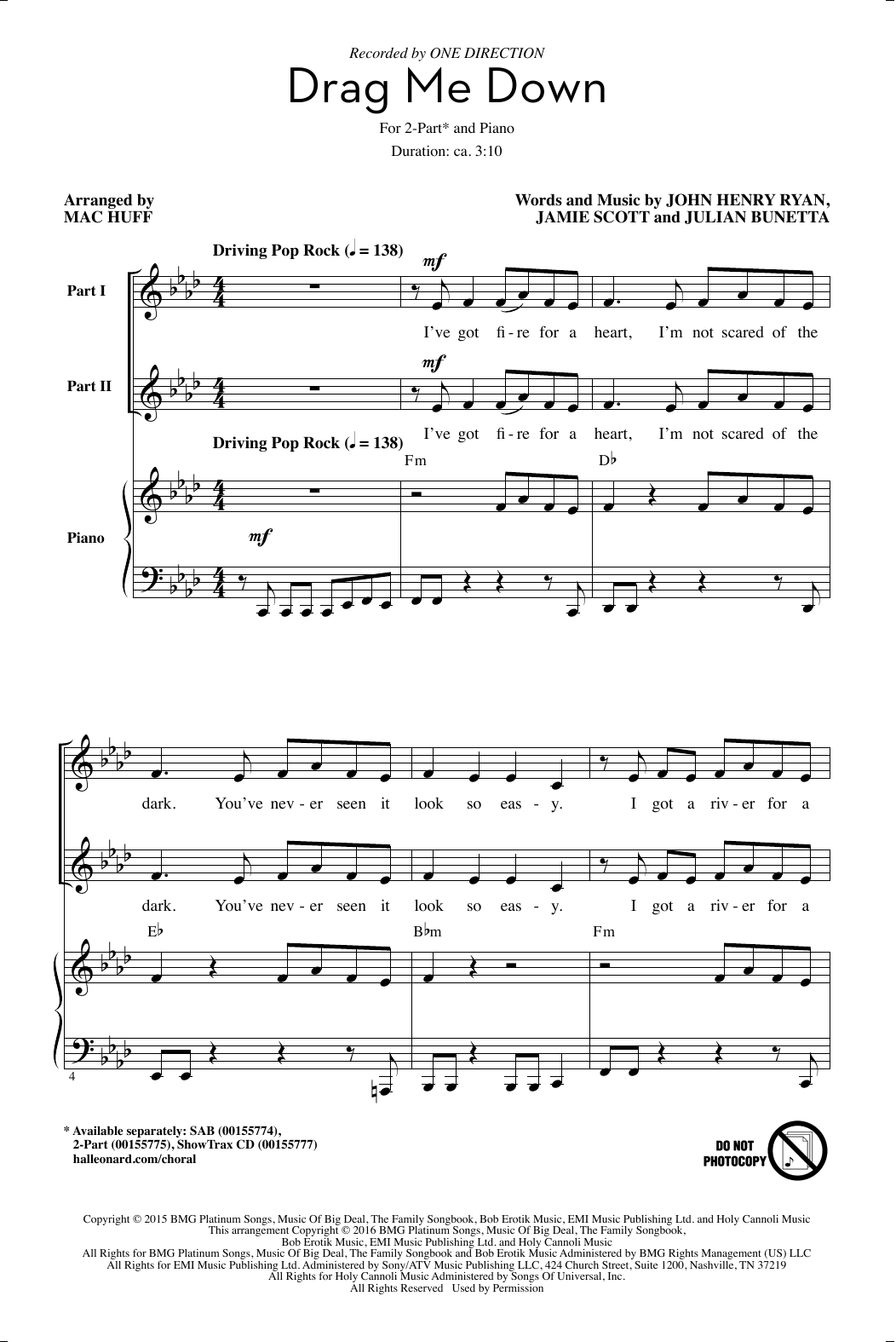 Download One Direction Drag Me Down (arr. Mac Huff) Sheet Music