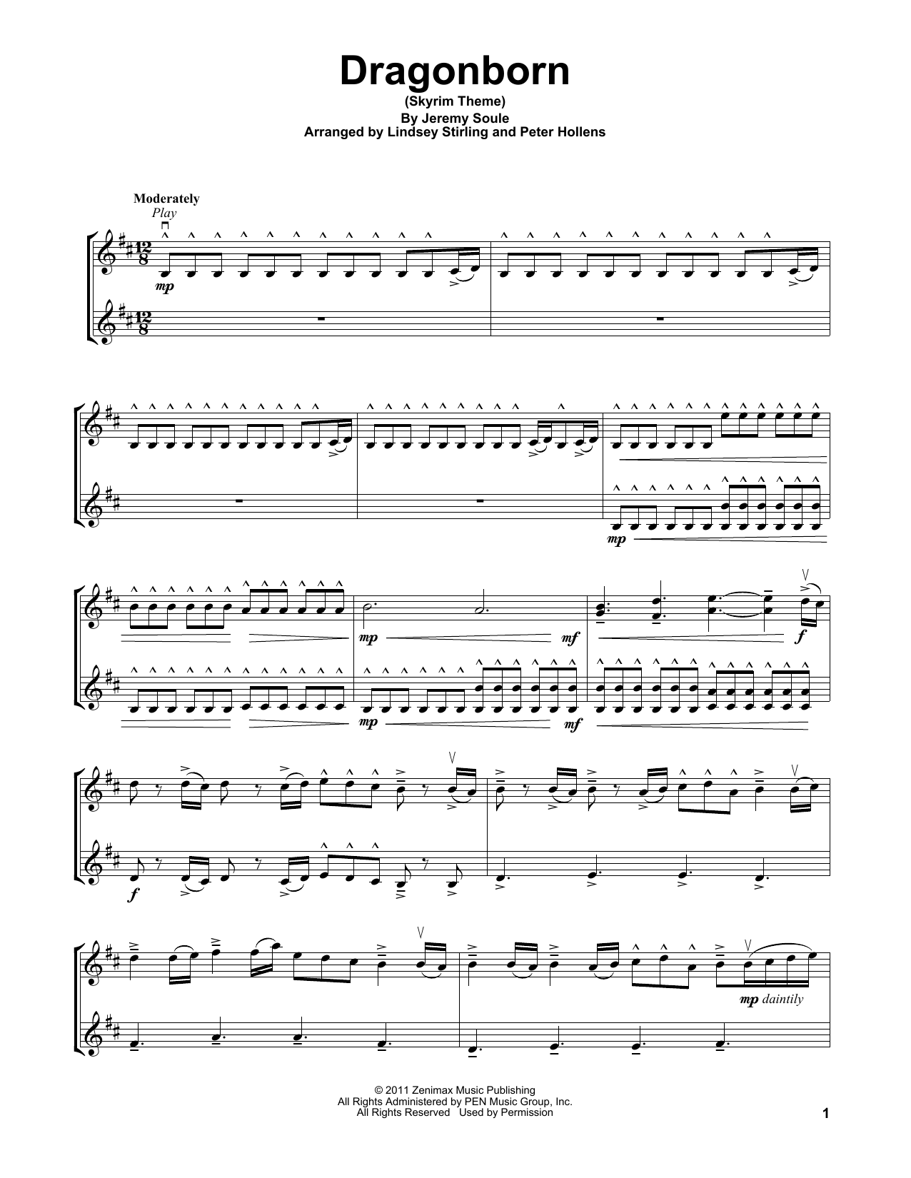 Download Lindsey Stirling Dragonborn (Skyrim Theme) Sheet Music