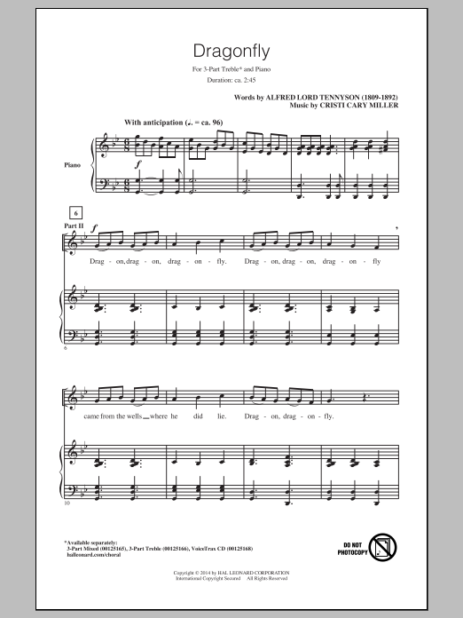 Download Cristi Cary Miller Dragonfly Sheet Music