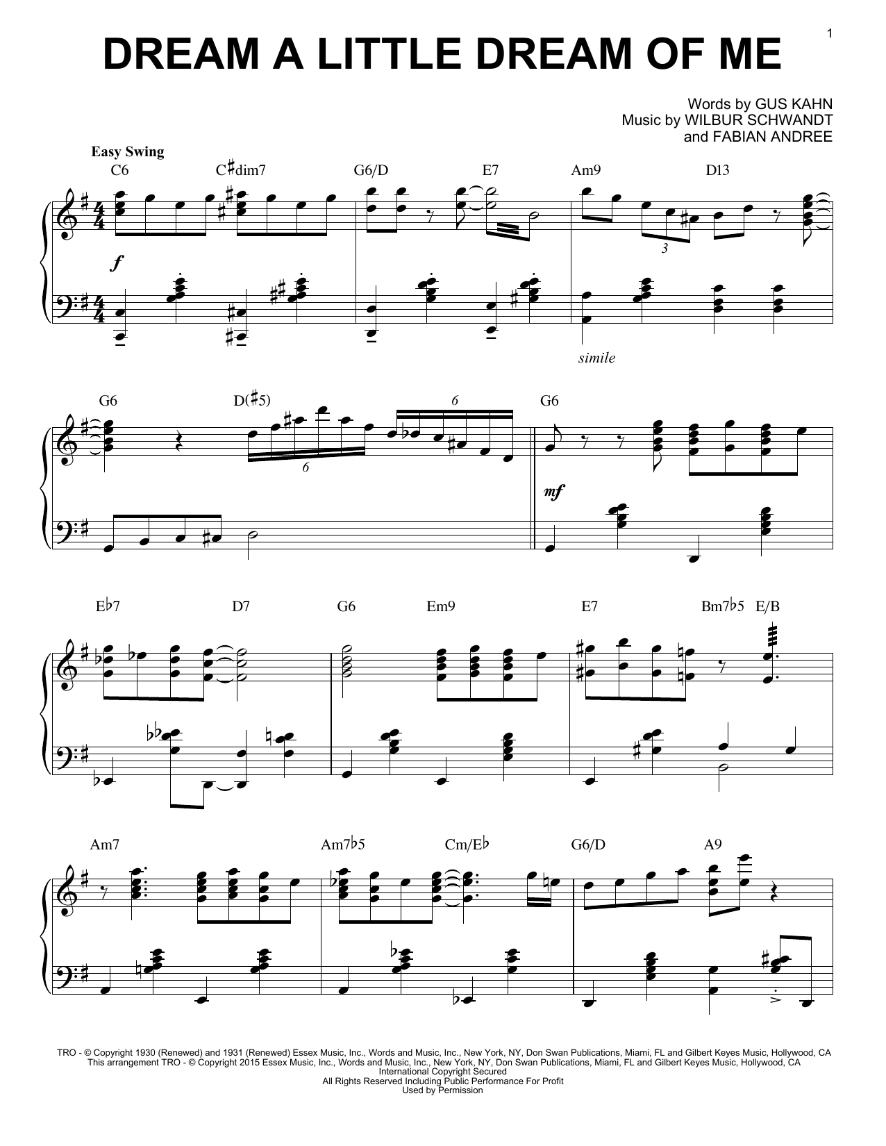 Download The Mamas & The Papas Dream A Little Dream Of Me [Jazz versio Sheet Music
