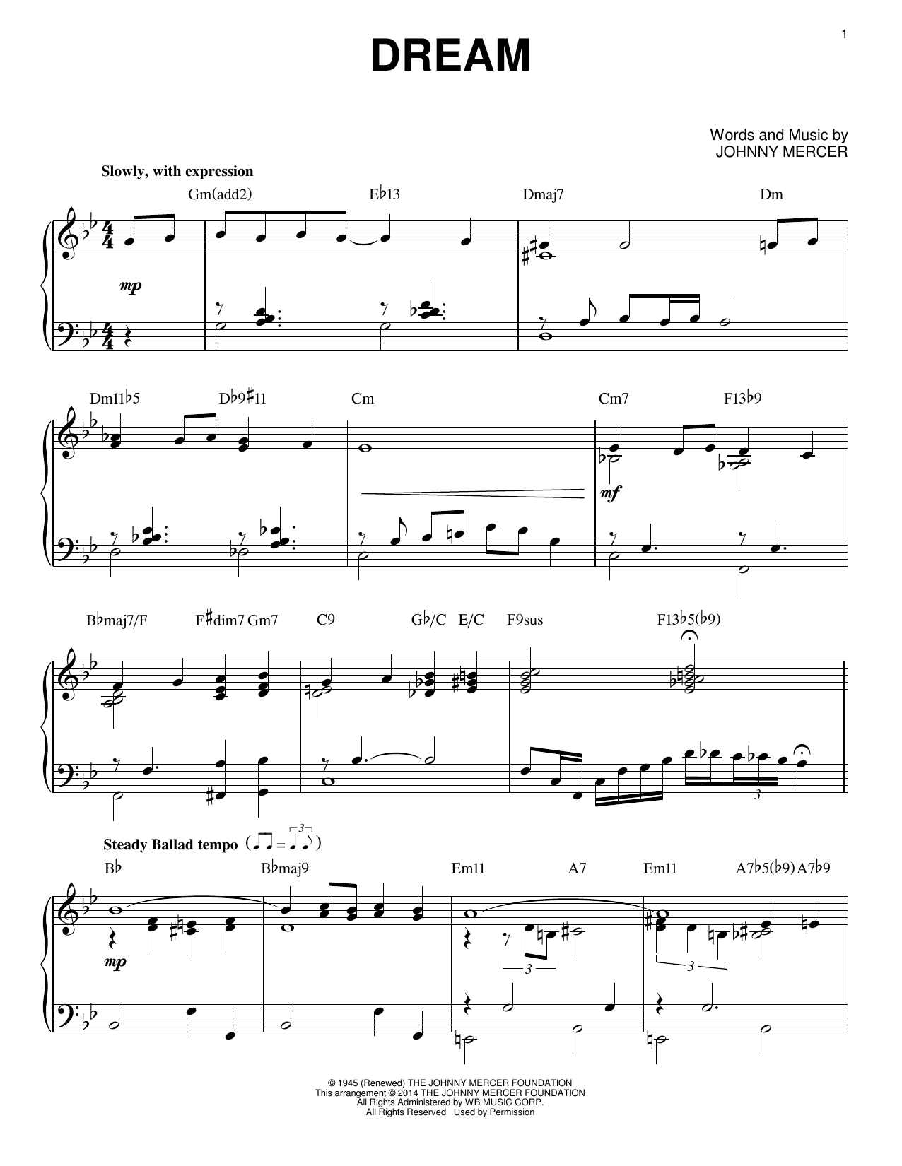 Download Johnny Mercer Dream [Jazz version] (arr. Brent Edstro Sheet Music