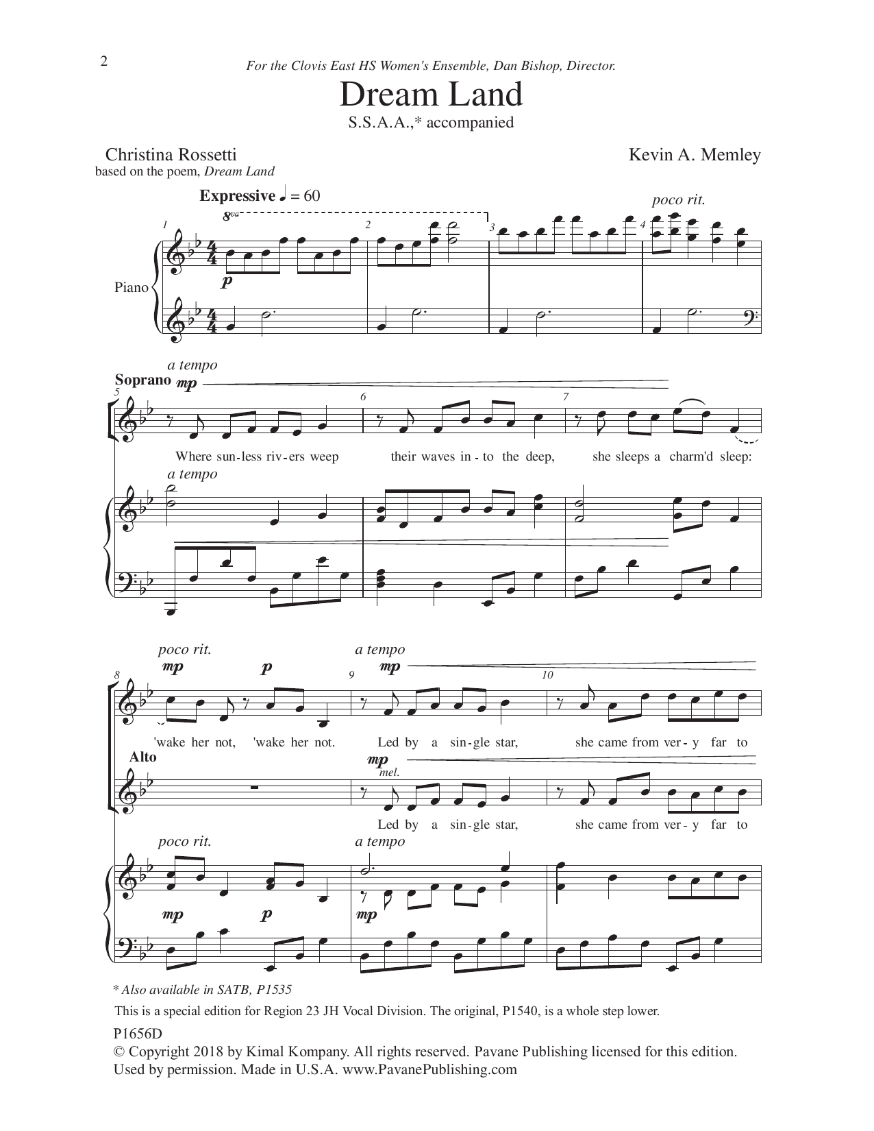 Download Kevin Memley Dream Land (arr. Christina Rossetti) Sheet Music