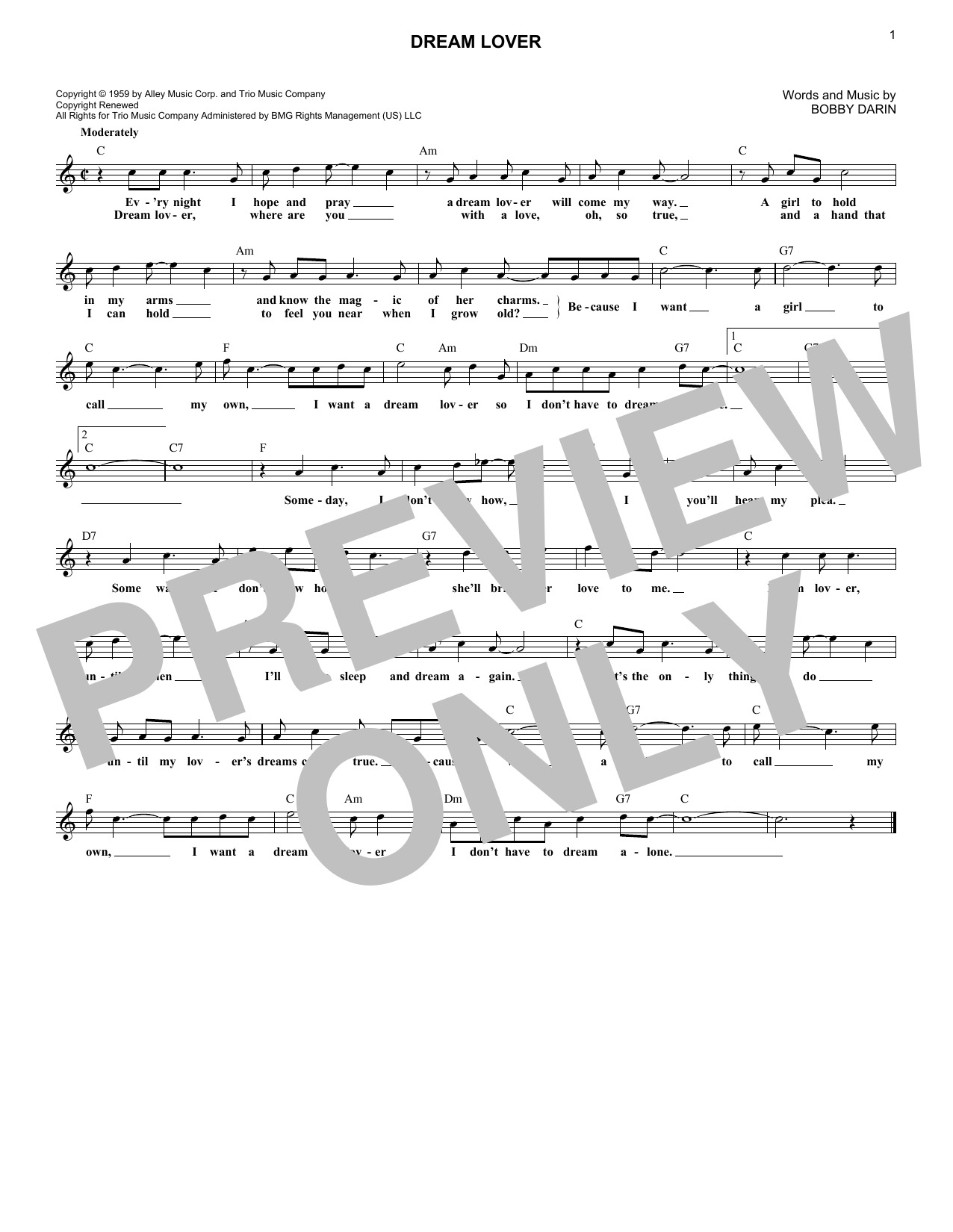 Download Bobby Darin Dream Lover Sheet Music