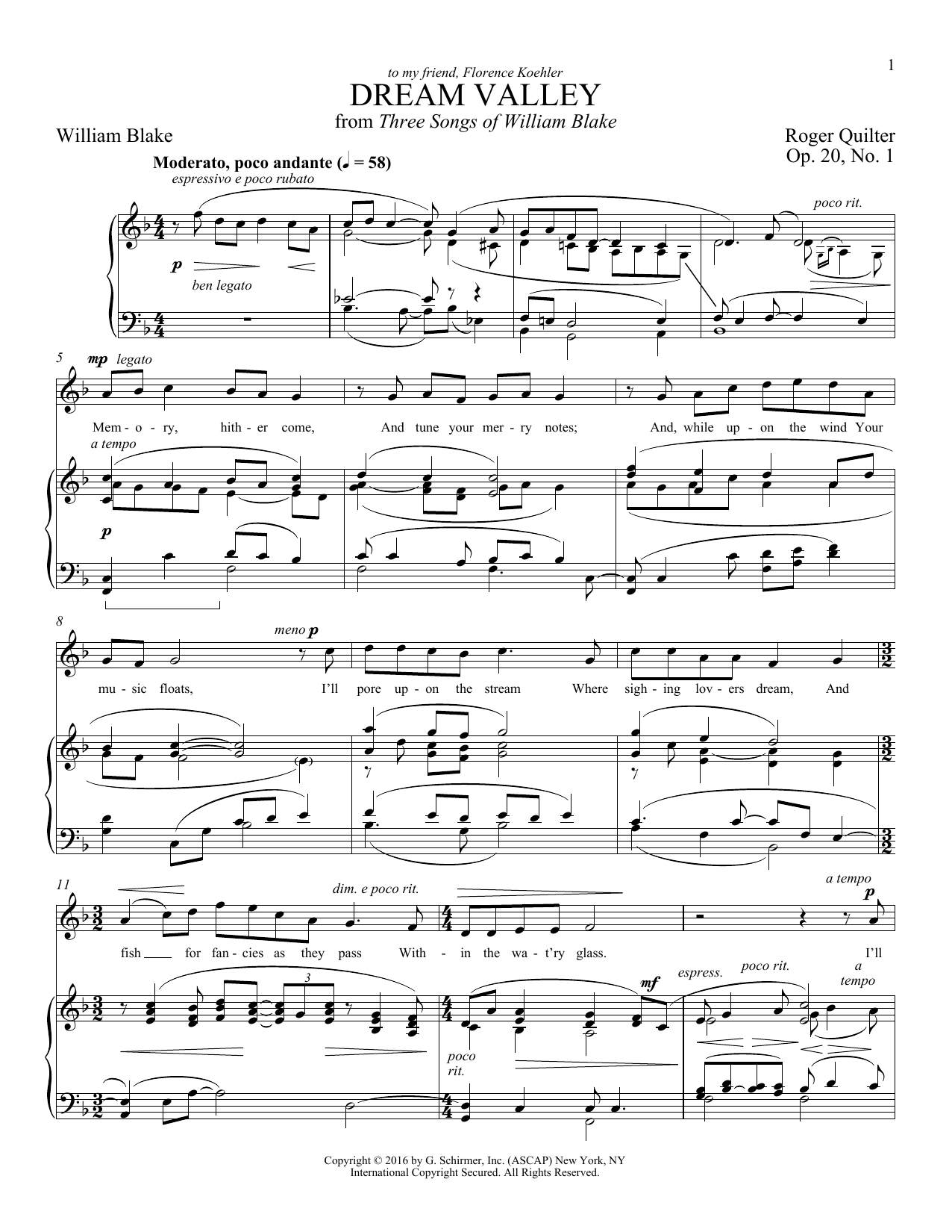Download Roger Quilter Dream Valley Sheet Music