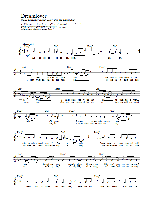 Mariah Carey Dreamlover sheet music notes printable PDF score