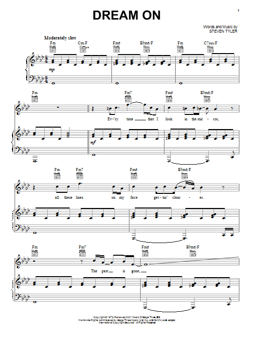 Aerosmith Dream On sheet music notes printable PDF score