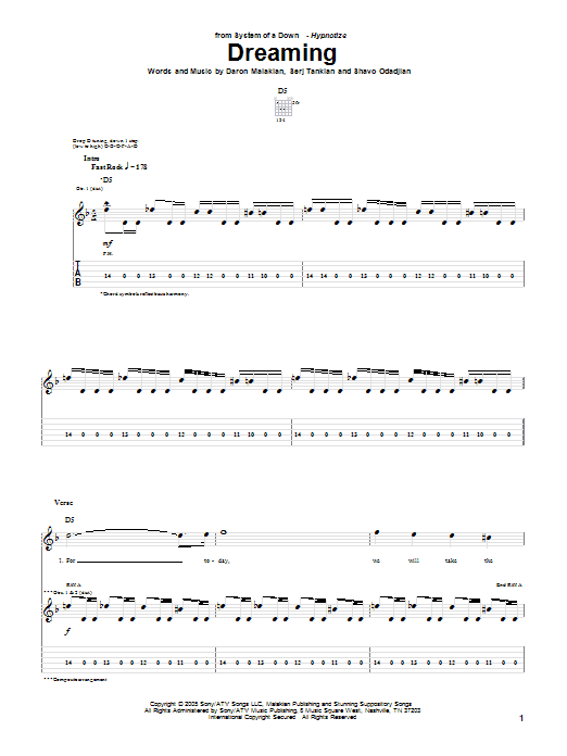 Download System Of A Down Dreaming Sheet Music