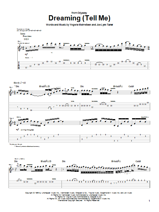 Download Yngwie Malmsteen Dreaming (Tell Me) Sheet Music