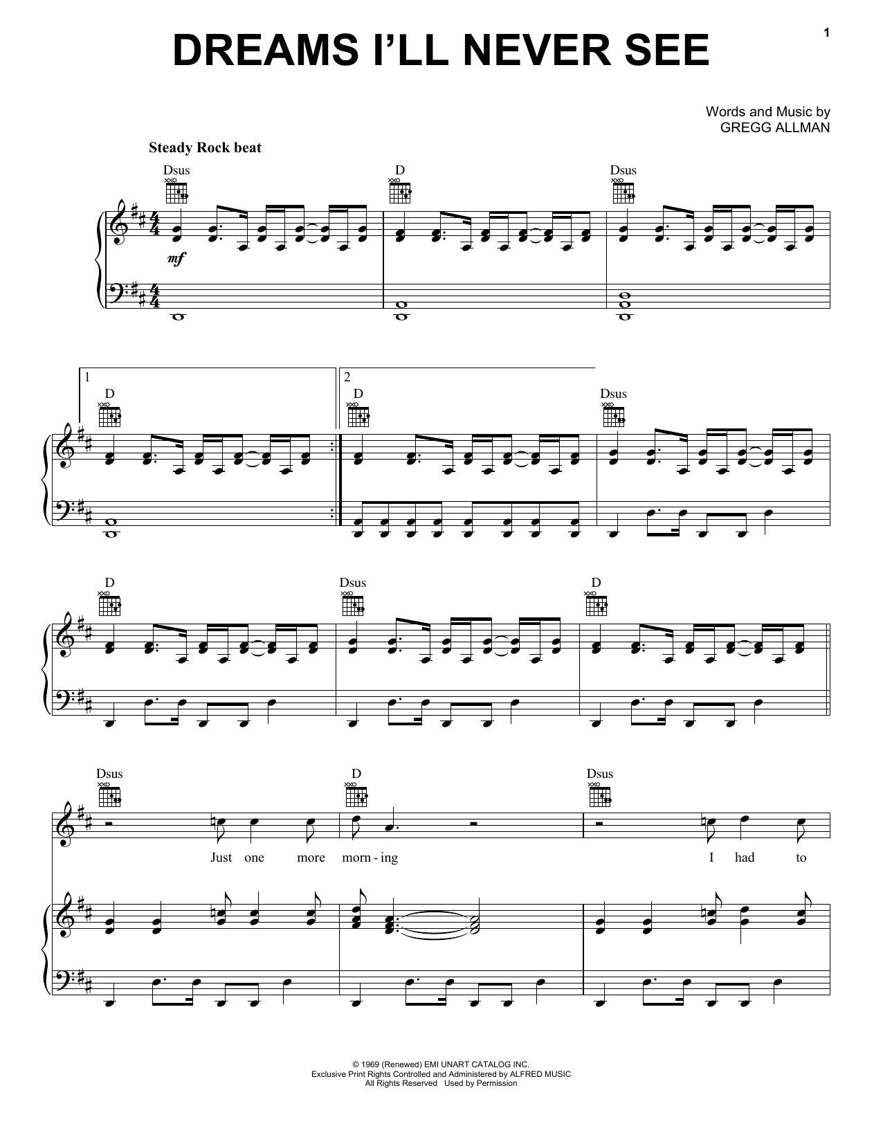 Download Allman Brothers Dreams I'll Never See Sheet Music