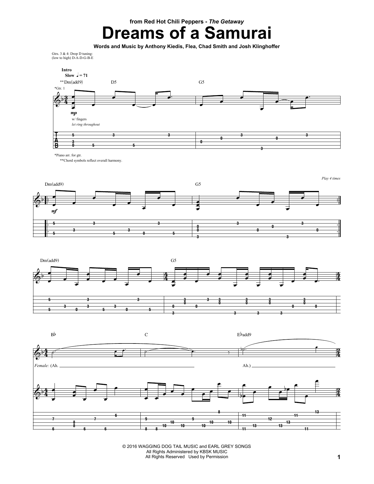 Download Red Hot Chili Peppers Dreams Of A Samurai Sheet Music