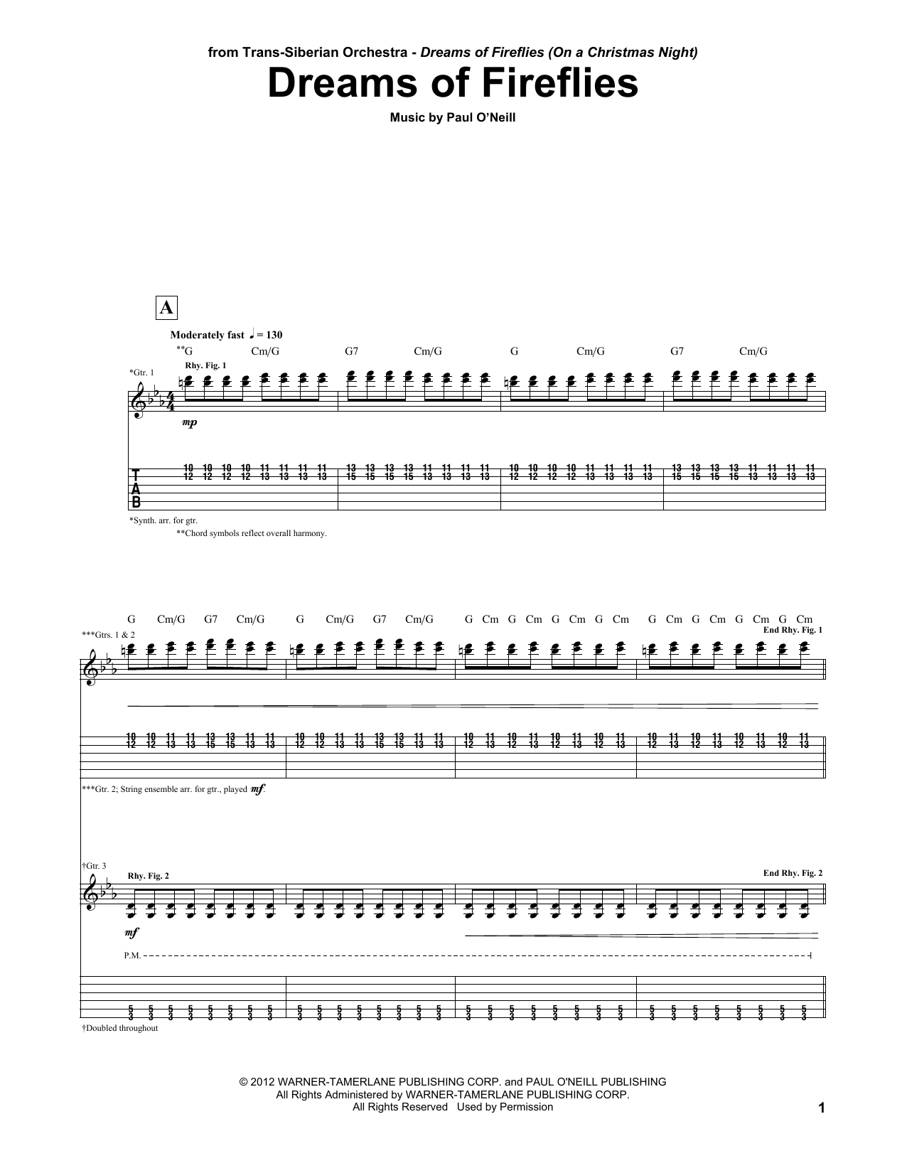Download Trans-Siberian Orchestra Dreams Of Fireflies Sheet Music