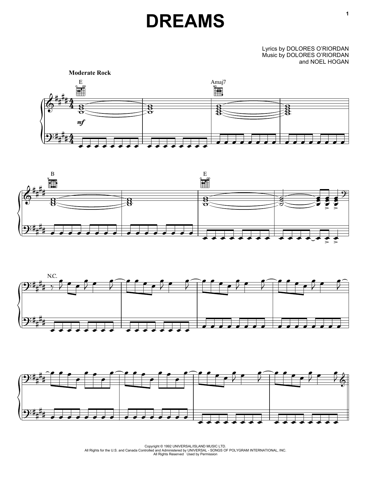 Download The Cranberries Dreams Sheet Music