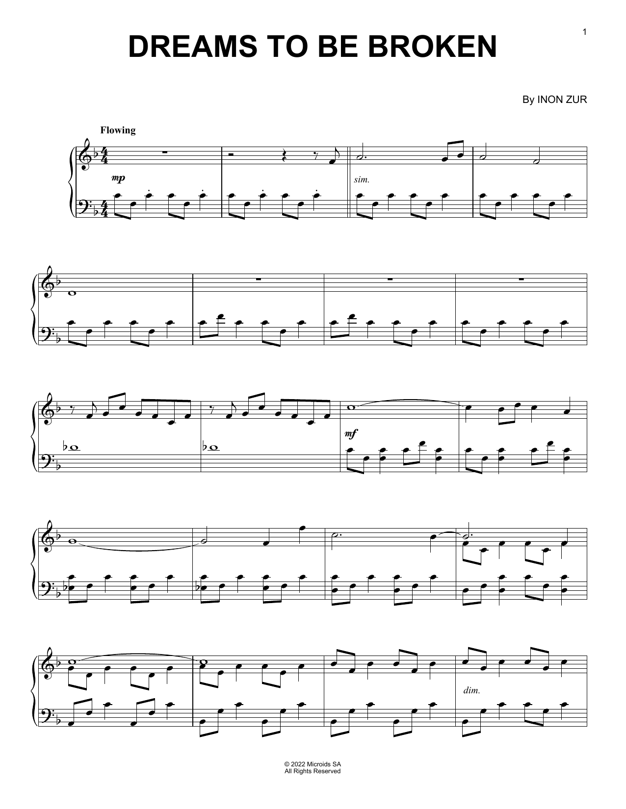Download Inon Zur Dreams To Be Broken (from Syberia: The Sheet Music